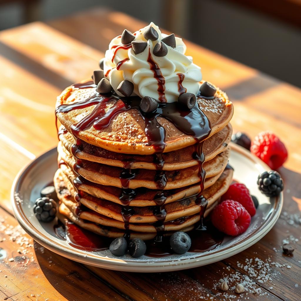 Chocolate Chip Pancakes with Whipped Cream