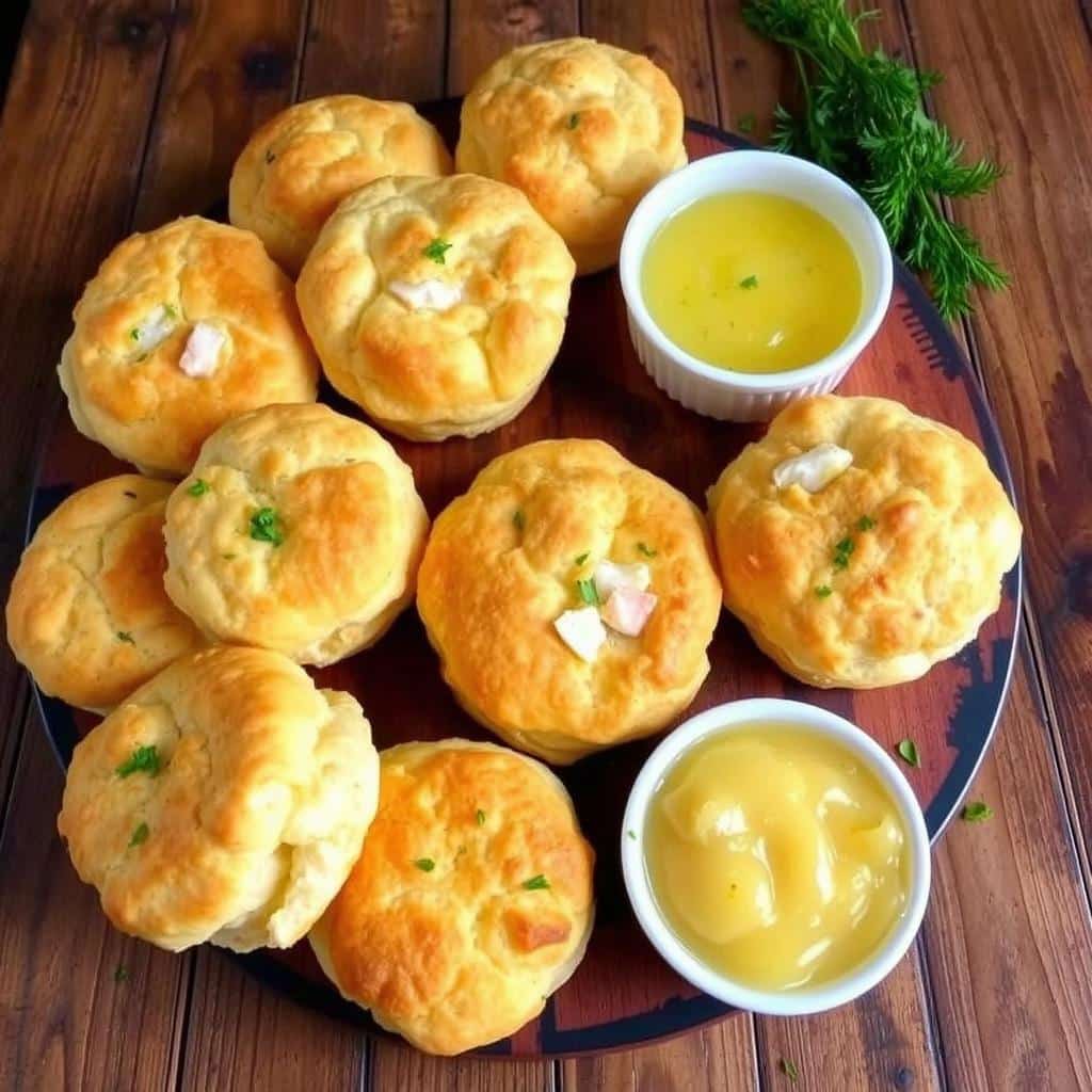 Crab Stuffed Cheddar Bay Biscuits with Lemon Butter