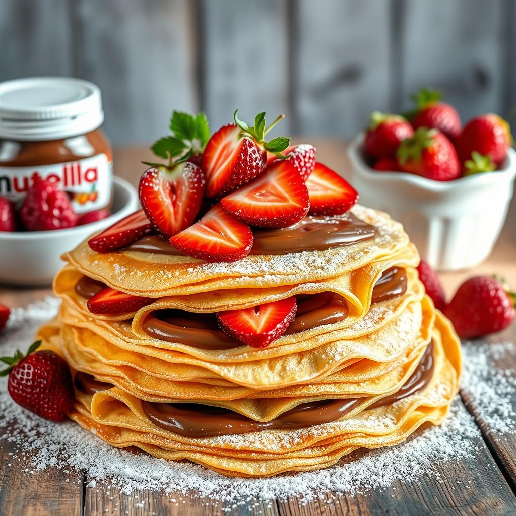 French Crepes with Nutella and Strawberries