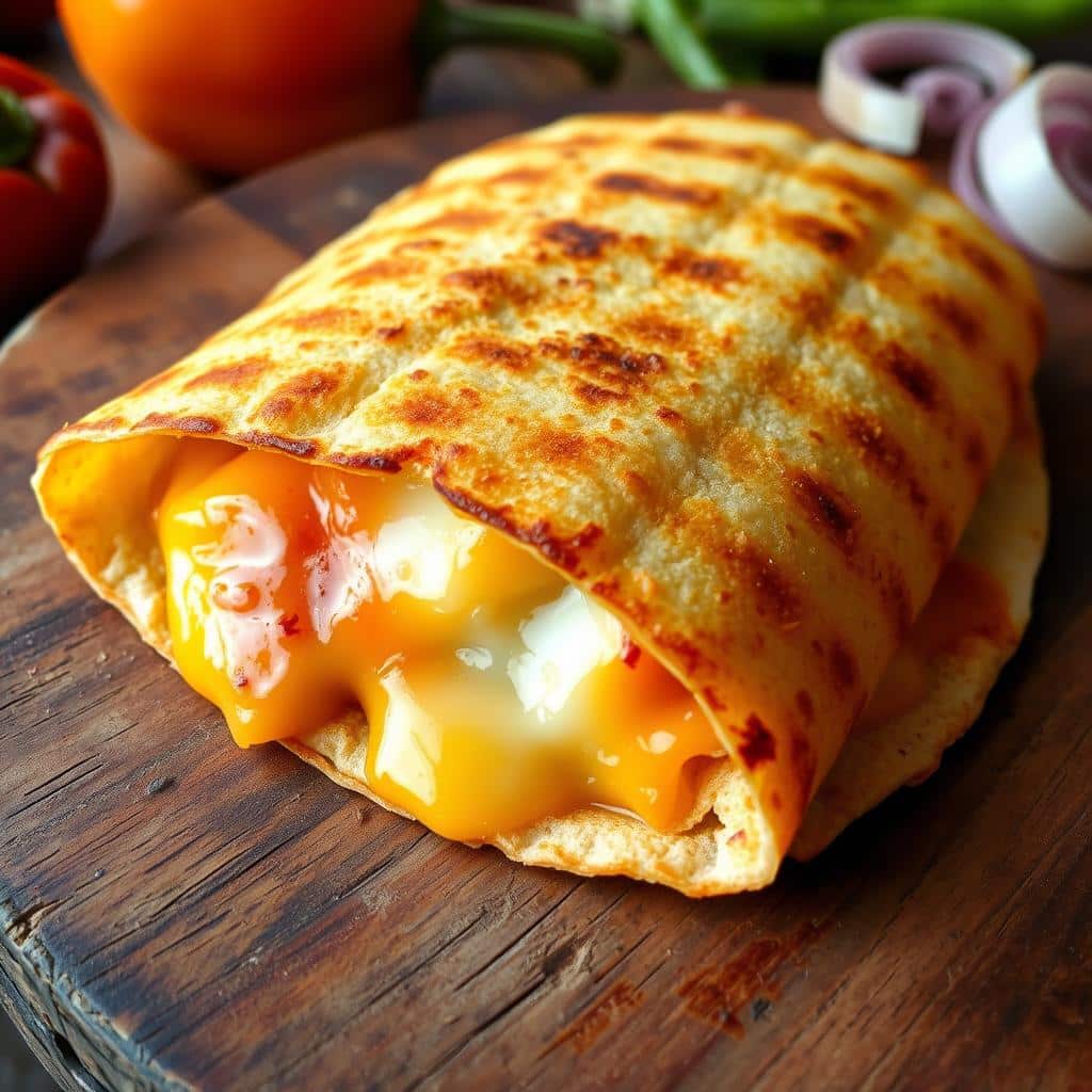 Grilled tortilla with melted cheese