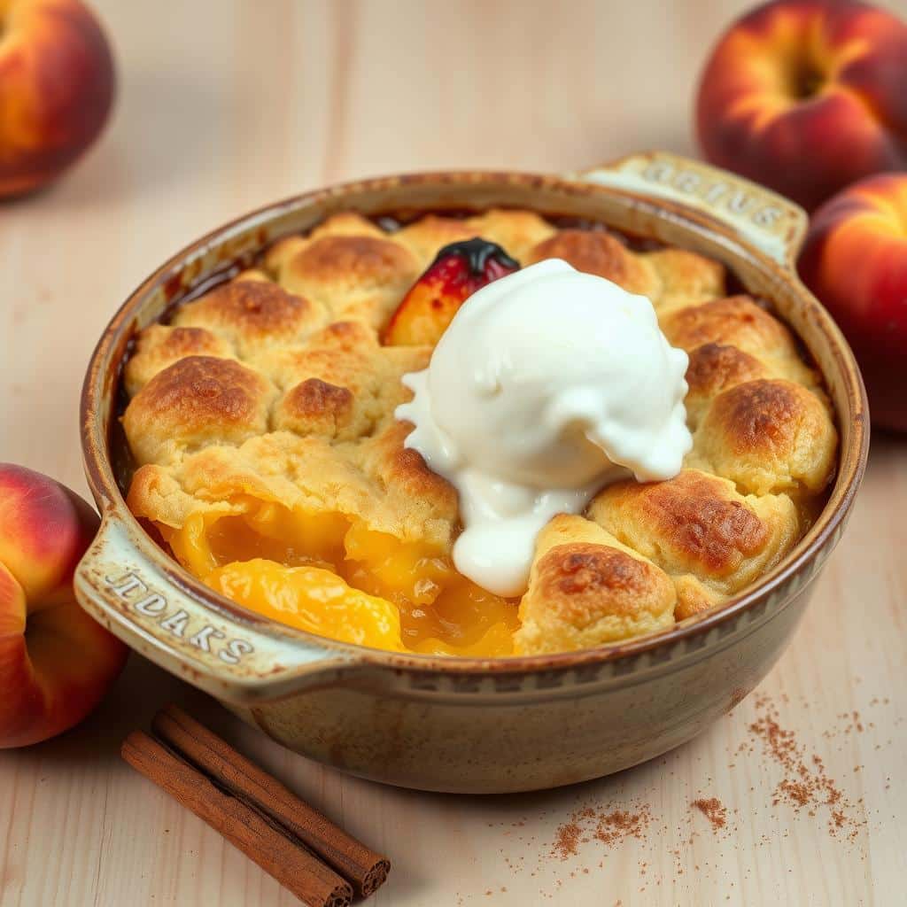 Peach Cobbler with Vanilla Ice Cream