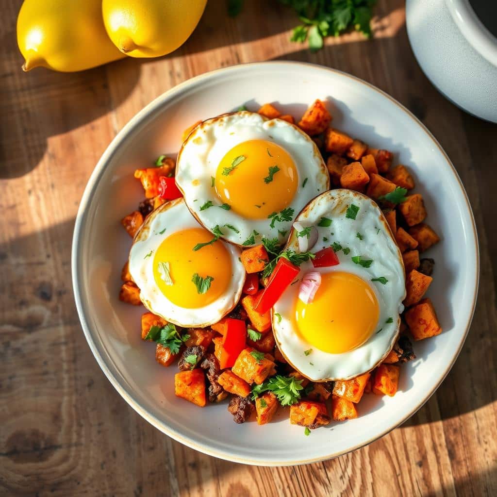 Sweet Potato Hash with Fried Eggs