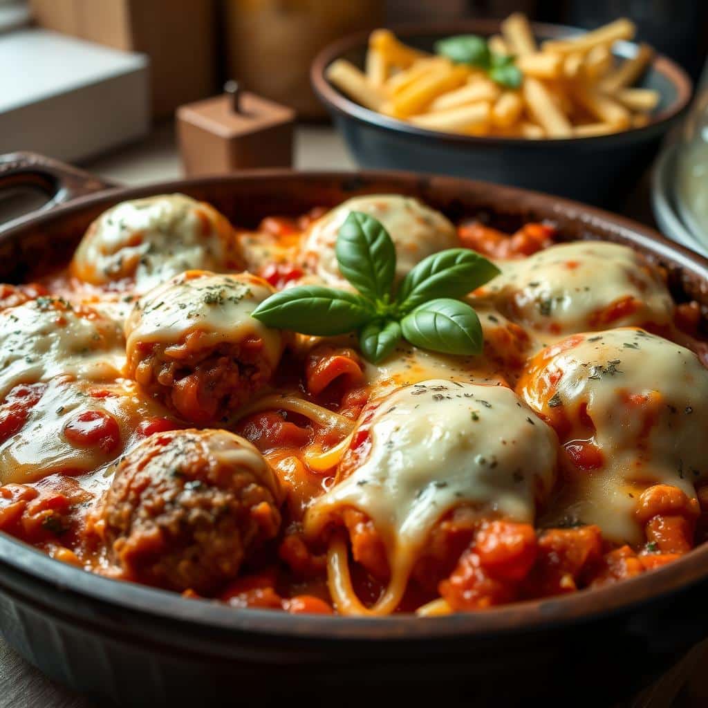 baked spaghetti and meatballs