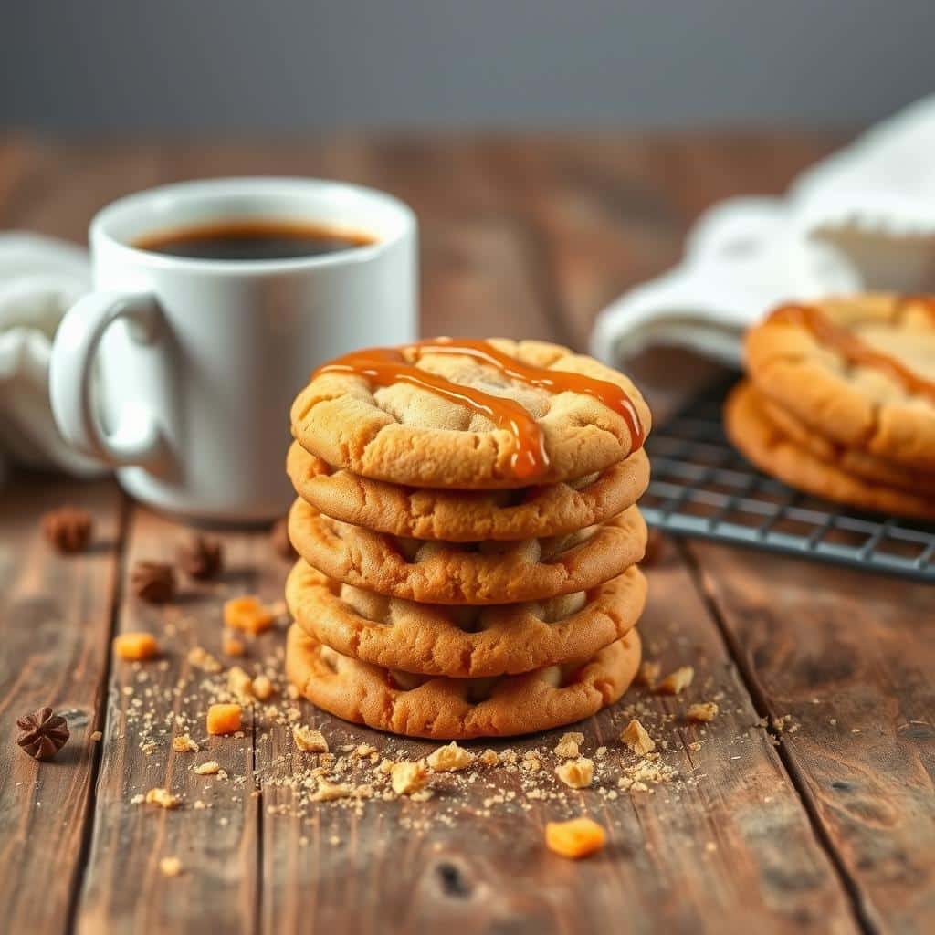 A plate of freshly baked Biscoff cookies with a golden-brown caramelized crust, perfect for an easy homemade Lotus cookie recipe