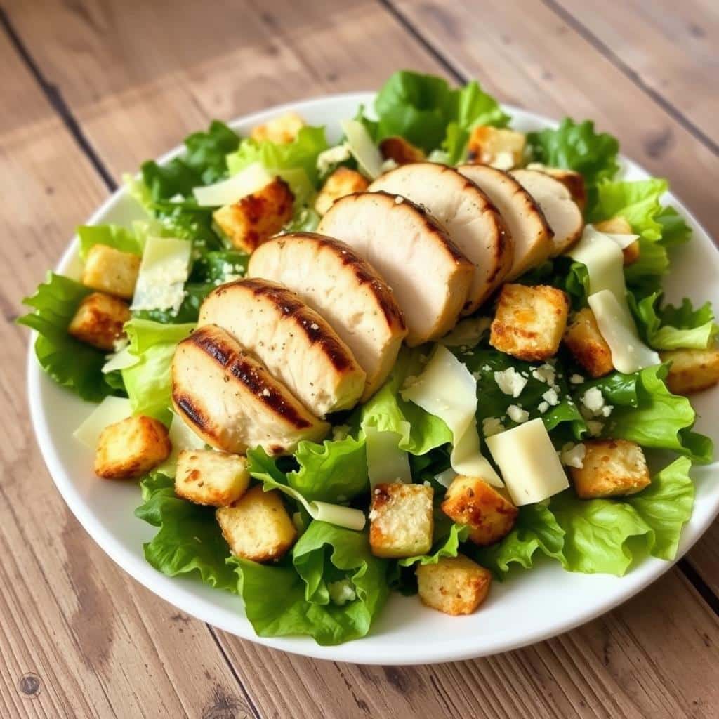 Grilled chicken Caesar salad with healthy ingredients, offering 5 nutrition tips and benefits for a balanced meal