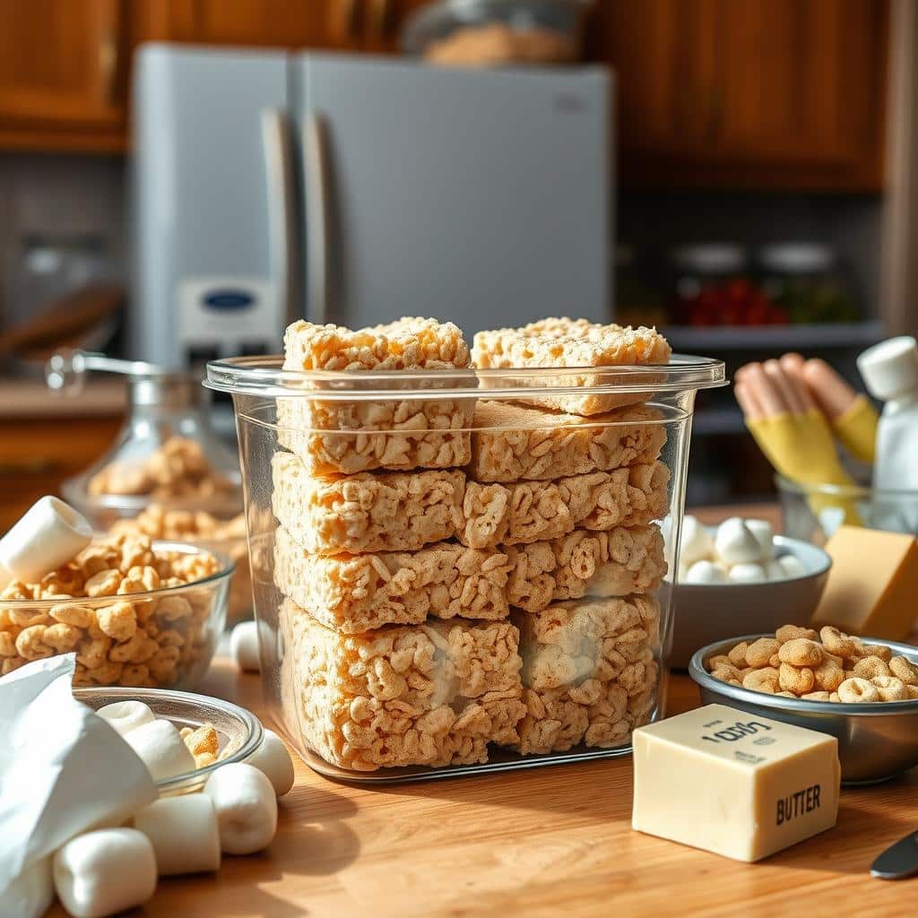 5 tips for storing homemade Rice Krispie Treats to keep them fresh and chewy.