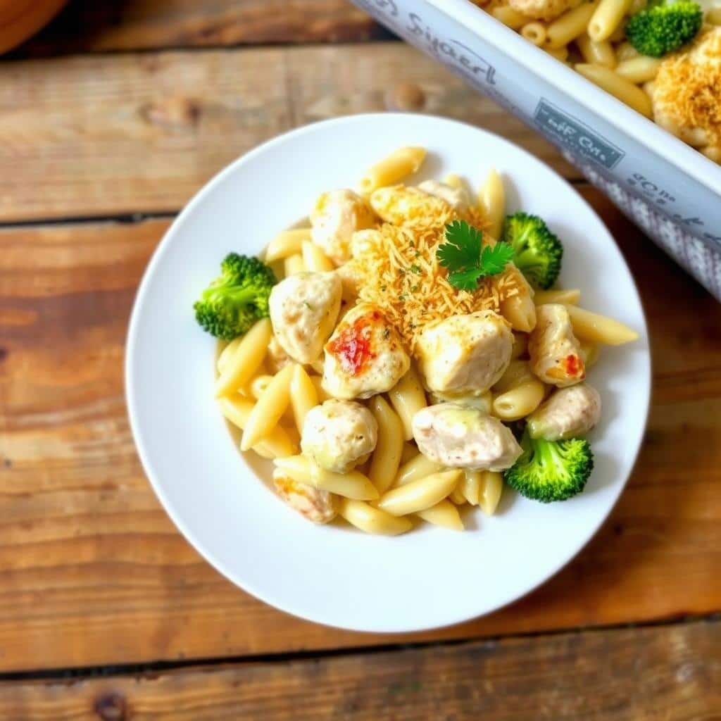 chicken broccoli alfredo pasta bake