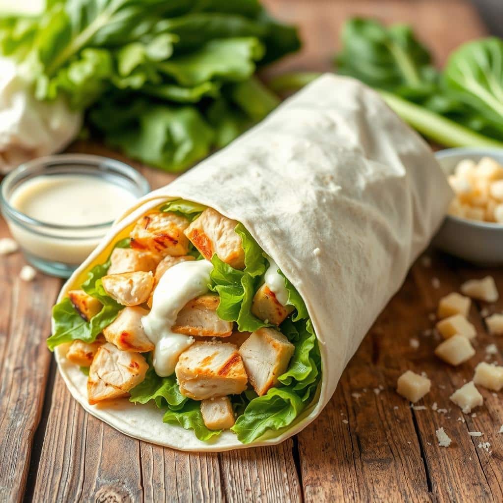 Easy homemade chicken caesar salad wrap made with fresh ingredients in 15 minutes."