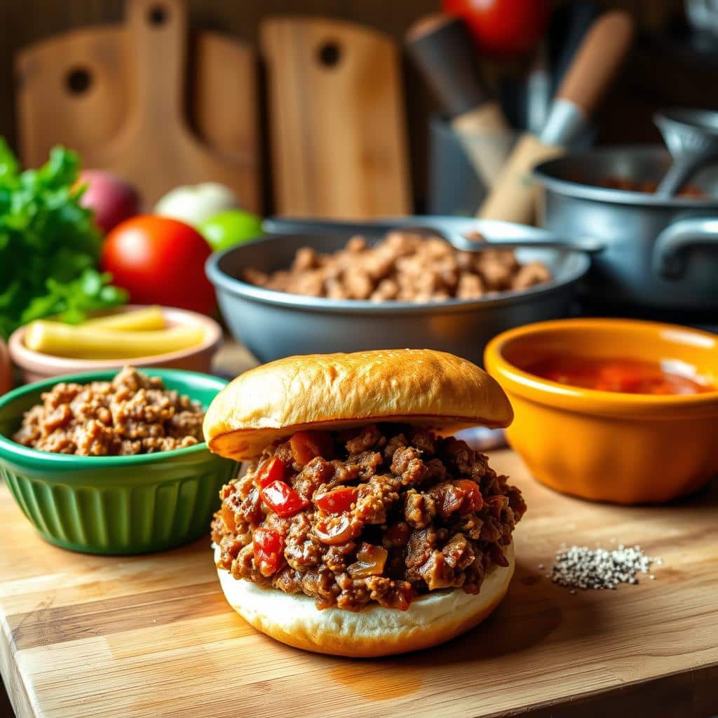 A delicious 3-ingredient sloppy joe sandwich on a toasted bun, perfect for a quick and easy dinner.