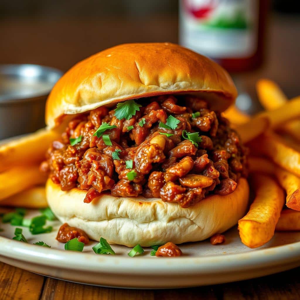 Ground beef simmering in a tangy sloppy joe sauce for a simple 3-ingredient recipe."