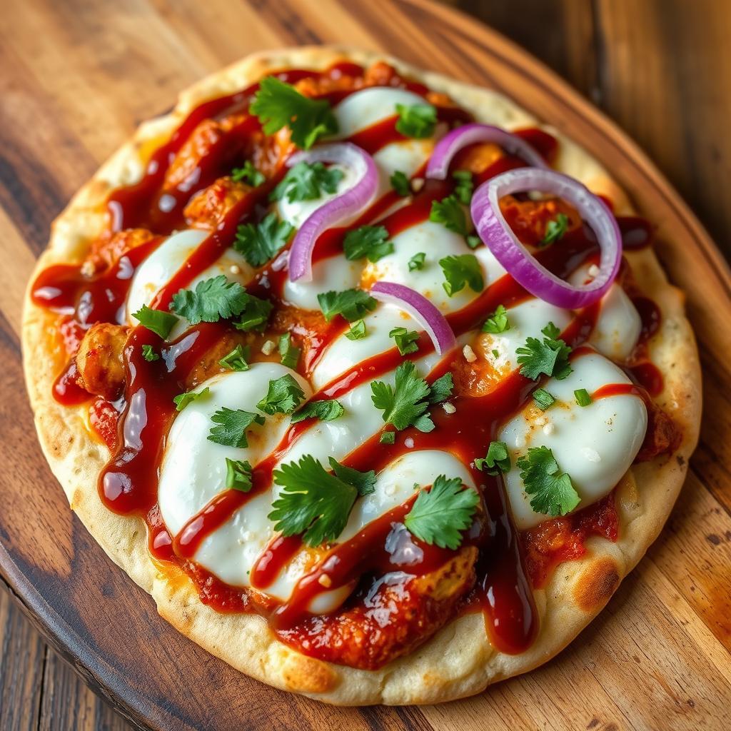 BBQ chicken flatbread pizza recipe with tangy barbecue sauce, tender chicken, and melty cheese for an easy homemade dinner