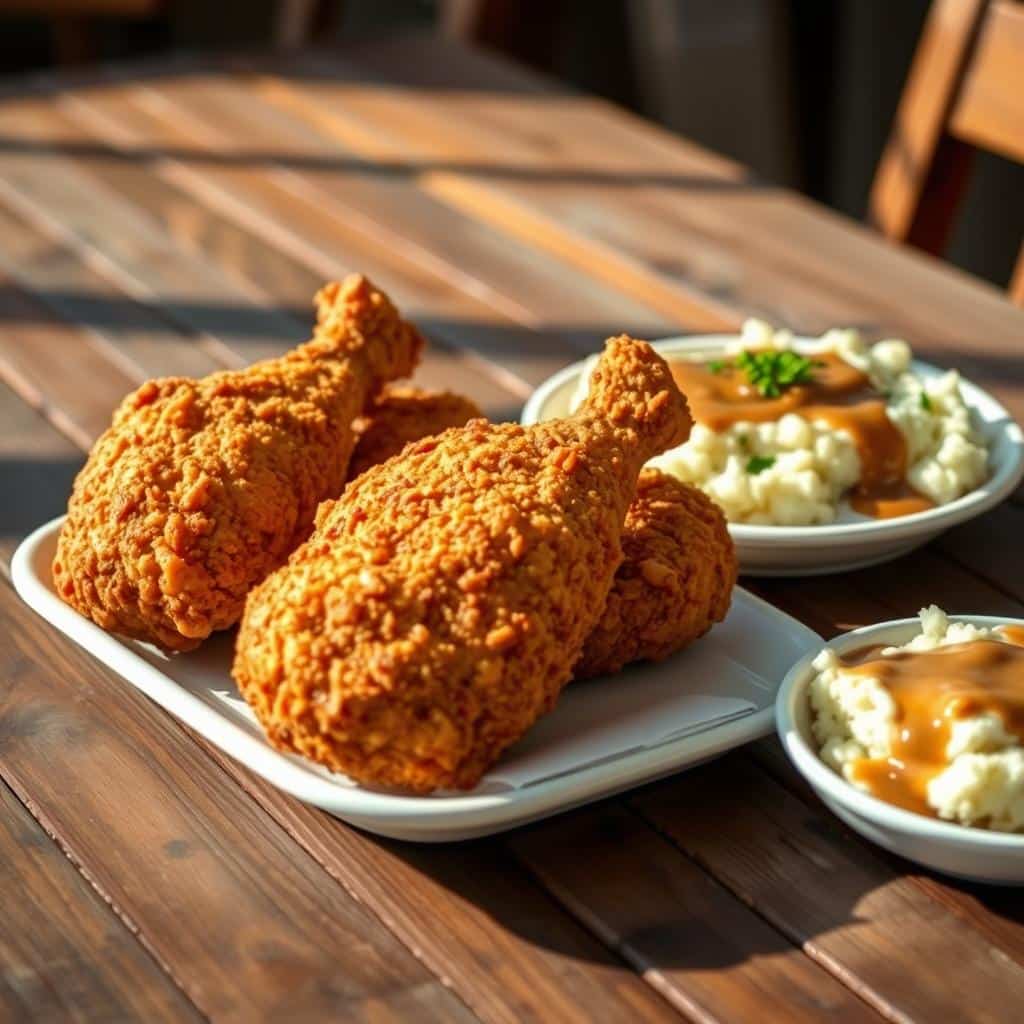 southern fried chicken and mashed potatoes