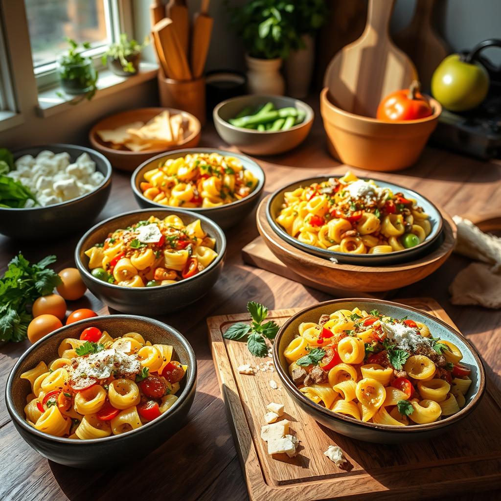 Delicious wagon wheel pasta recipe served with rich tomato sauce and fresh basil