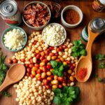 "Homemade baked beans simmered in a rich, sweet, and savory sauce, served in a rustic bowl with a side of cornbread and fresh parsley garnish."